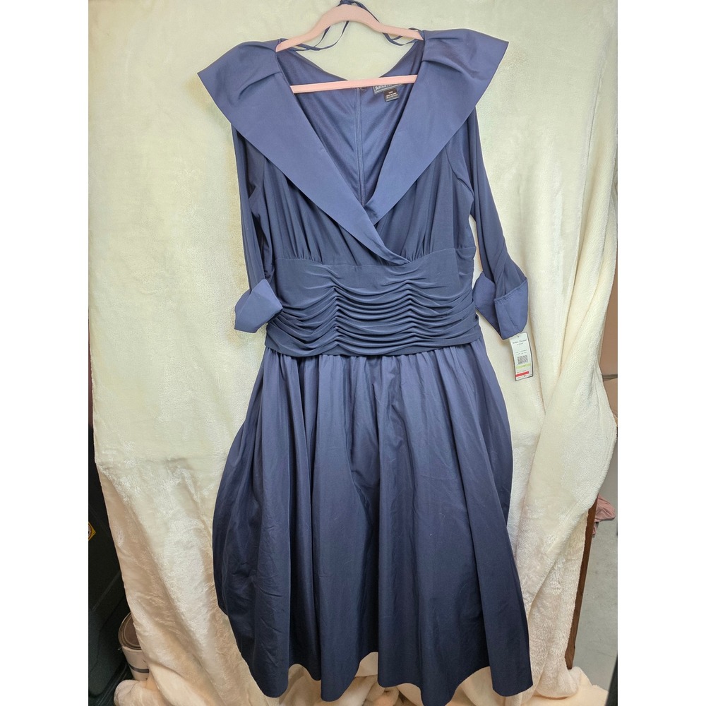 Jessica Howard Womens Navy Blue Portrait Collar Ruched Waist Evening Dress 18W